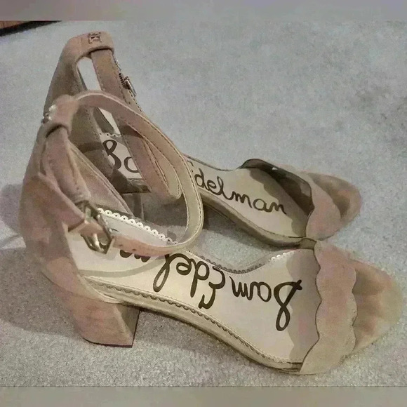 Sam Edelman Women Open Toe Block Heels Ankle Buckle Suede Sandals Beige … - Picture 1 of 9